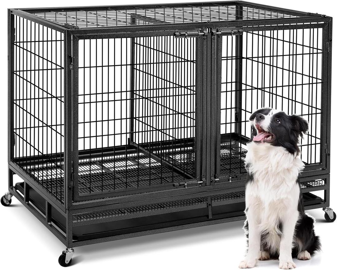 48 inch Wire Dog Crate with Divider,2025 New Upgraded Stackable Dog Crate for Nursing Mother Dogs & Puppies,Large Dog Kennel with Reinforced Frame,Sturdy Locks Design/Removable Tray