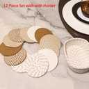 Coasters Set of 12 with Holder, Cotton Woven Absorbent Coasters for Drinks Beer Coffee, Boho Coaster for Home Decor Tabletop Protection, Suitable for Kinds of Cups, 6 Colors, 4.3 Inches