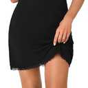 LYANER Women's Nightgown Sexy Lace Sleepwear V Neck Full Slip Chemise Lingerie Night Gowns Babydoll Sleepshirt (Large, Black)