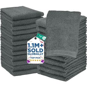 Wash Cloths for Showering [12x12] - 100% Cotton Washcloths Premium Quality Flannel Face Cloths for Bathroom, Highly Absorbent and Soft Feel Wash Clothes, Gray 7 Pack