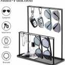 Sunglasses Organizer Glasses Holder Stand with Tray, Eye Glasses Display, 2 Tier Sunglass Storage Rack for Multiple Glasses, for Desk, Nightstand, Dresser, Vanity, Metal, Black
