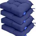 Outdoor Tufted Wicker Cushions Seat Cushions for Patio Furniture Set of 4, 19x19 Outdoor Chair Cushions Weather Resistant Patio Cushions with Ties for Wicker Chair (Deep Blue, 4 Pack)