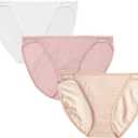 Vanity Fair Women's Illumination String Bikini Panties, Silky Stretch & Satin Trim (7, 3 Pack - White/Quartz/Beige)