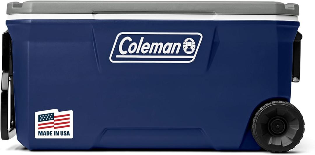 Coleman Classic Series Insulated Portable Wheeled Cooler, Leak-Resistant Outdoor Hard Cooler Keeps Ice up to 5 Days, 100-Quart (Twilight)