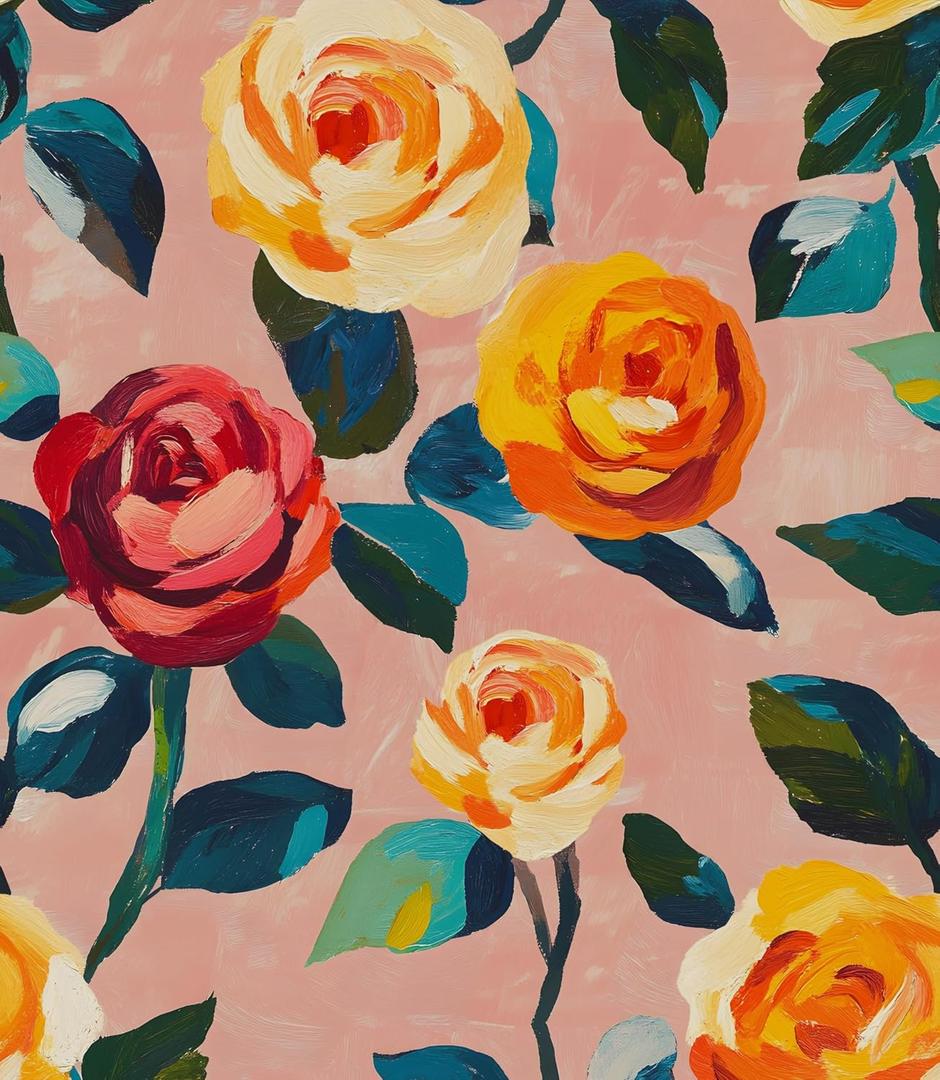 Pink Floral Wallpaper Peel and Stick, Watercolor Orange/Yellow Rose Contact Paper 17.5" x 118", Boho Wall Paper Self Adhesive Waterproof Removable for Girl Bedroom Shelves Cabinet Drawer Table Decor