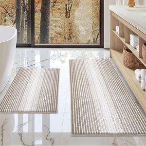 BSICPRO Bathroom Rugs and Mats Sets, 2 Piece Thick Absorbent Chenille Non Slip, Soft Shaggy Floor Mats, Machine Washable (Light Taupe, 20" x 47" Plus 16" x 24")