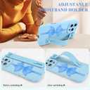 Cute Bow Case for iPhone 16 Pro Max with Finger Hand Wrist Strap | Ribbon Design with Adjustable Wristband Kickstand Soft TPU Camera Protection Phone Cover for Women Girls - Blue Bow