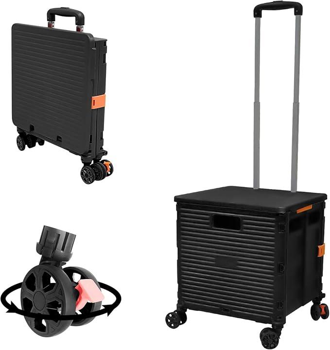 FELICON SELORSS Foldable Utility Cart Folding Portable Rolling Crate-Black
Durable,Heavy Duty,Plastic Box,Telescoping Handle,4 Rotate Wheels,Collapsible Handcart for Travel Shop Move Luggage Office