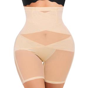 Nebility Womens' Tummy Control High Waist Trainer Body Shaper (Medium, Beige-mid Thigh)