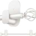 Curtain Rods No Drilling for Windows 32 to 58 Inch, 5/8 Inch Diameter No Drill Drapery Rod Set with Adhesive Brackets and Twiested Cage Finals, Bedroom Apartment Renter Friendly, white