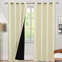 BGment Cream 100% Blackout Curtains for Bedroom 90 Inch Length 2 Panels Set, Thermal Insulated Full Light Blocking Grommet Noise Cancelling Window Curtains&Drapes with Black Liner, 46 Inch Wide Each