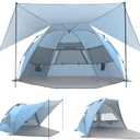 Elegear Beach Tent with Canopy, 1-Second Setup Pop Up Sun Shelter Shade, UPF 50+ UV Protection Silver-Coated Lightweight Portable Beach Cabana (4-6 Person, Sky Blue)