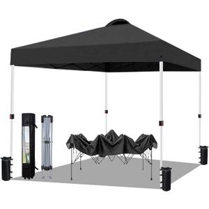 10x10 Pop Up Canopy Tent Waterproof Tent for Outdoor Party Camping Commercial Event Tent, with Wheeled Bag and 4 Sandbags (Black)