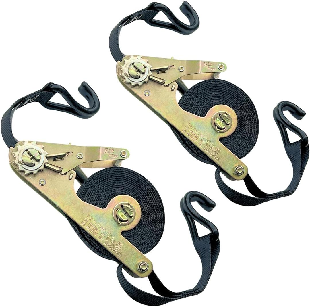 Carolina Tarps 1 Inch Self Contained Ratchet Strap Assembly with Wire Hooks Trucking Securement Cargo Control 16 Foot Length Spin Free (2)