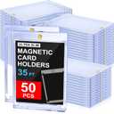 50ct Magnetic Card Holders: 35pt One Touch Card Holder for Trading Cards, U-V Protection Hard Cards Sleeves Case for Sports Game, Football, Baseball, 50 Pack