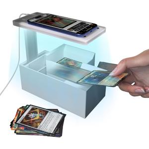 LED MTG Card Scanner Stand for ManaBox, 6000K Anti-Glare Ring Light, Adjustable Phone Holder, Sloped Tray Trading Card Scanner Stand for Unsleeved MTG Cards