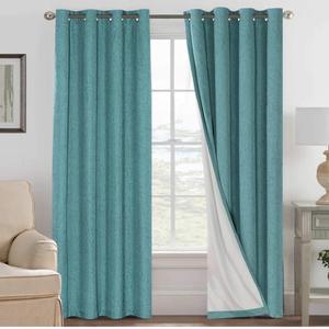 H.VERSAILTEX Linen Blackout Curtains 84 Inches Long 100% Absolutely Blackout Thermal Insulated Textured Linen Look Curtain Draperies Anti-Rust Grommet, Energy Saving with White Liner, 2 Panels, Teal