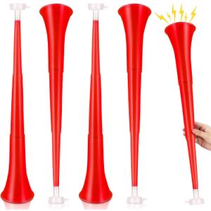 Sosation 4 Pieces Collapsible Stadium Horn 24 Inch Vuvuzela Plastic Trumpet Horn Blow Noisemakers for Sporting Events Football Games Sports Party Supplies Favors Accessories(Red)