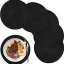 Round Braided Placemats Set of 6, 12.6 Inch Small Circle Place Mats Washable Heat Resistant Table Mats Black (32CM)