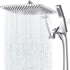 G-Promise All Metal 14 Inches Rainfall Shower Head with Handheld Spray Combo, 3 Settings Diverter, Adjustable Extension Arm with Lock Joints, 71 Inches Stainless Steel Hose (Chrome)