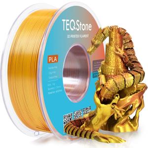 TEQStone Tri Color Silk PLA Filament 1.75mm Gold Silver Copper 1KG, Shiny High Gloss Finish, Seamless Color Transition, Neatly Wound, Accuracy +/-0.02mm Vacuum Packaging