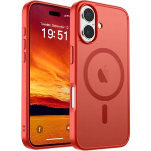 SUPFINE Magnetic for iPhone 17 Case (Compatible with MagSafe)(Military Grade Drop Protection) Translucent Matte Shockproof with Anti-Fingerprint Phone Cover, Red