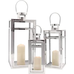TRIROCKS Stainless Steel Lantern Set of 3, 19" Tall Metal Hanging Lanterns with Clear Glass Panels, Indoor & Outdoor Home Decor for Living Room, Tabletop, Parties & Events - Silver Finish