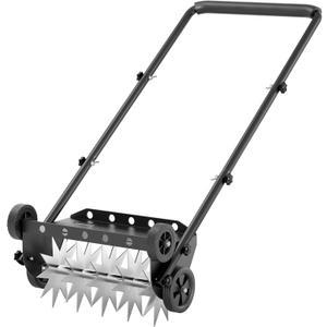 18" Lawn Aerator,Heavy Duty Push Spike Aerator with 4 Wheels,Aerator Lawn Tool with Steel Handle, Manual Aerator Lawn Tool with Foam Armrests, Suitable for Lawn, Garden and Yard (18 in)