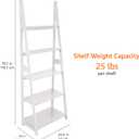 Amazon Basics 5-Tier Ladder Bookshelf Storage Organizer for Small Space, Easy to Assemble, Solid Rubberwood Frame, White Finish, 14D x 24.8W x 70.1H in