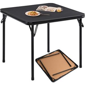 FurnitureR Square Folding Card Table 33.9 inch, Multi-Functional Table Foldable Portable for Indoor Outdoor Dining Panic, PVC Tabletop, Metal Frame, No Assembly Required, Black