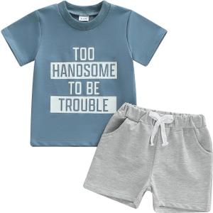 Fernvia Toddler Kids Baby Boy Summer Clothes Sets 1T 2T 3T 4T 5T Letter Print Short Sleeve Tops Elastic Shorts Outfits