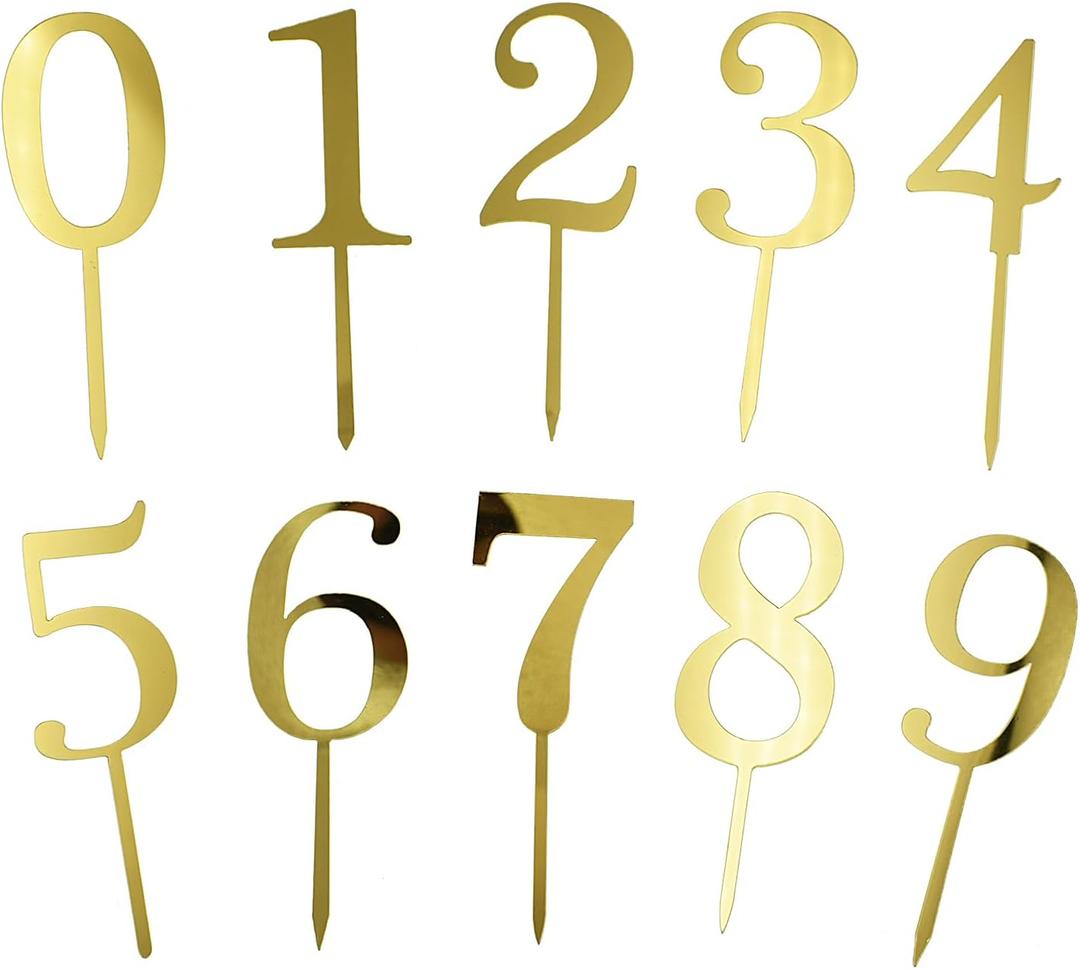 0-9 Number For Cake Topper, 20 Pcs Shiny Gold Acrylic Number Cake Toppers for Birthday Party Wedding Anniversary