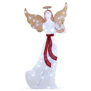 5 Ft Christmas Lighted Angel With Harp And 120 Cold White LED Lights