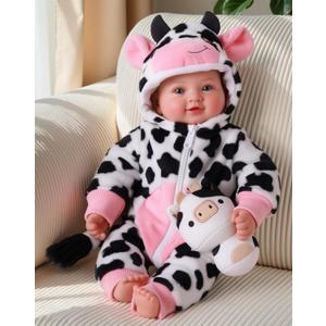 BABESIDE Baby Doll Girl - 17-Inch Soft Body Realistic Baby Doll with Blue Eyes and Cow Outfit Lightweight Real Life Baby Dolls for 3+ 4 5 6 7 8 9 Years Girl Birthday Gifts, Pretend Play and Christmas