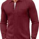 COOFANDY Men's Casual Knit Polo Shirts Long Sleeve Button Down Sweater Polo Ribbed Cardigan Sweater with Pocket, S, Color Red