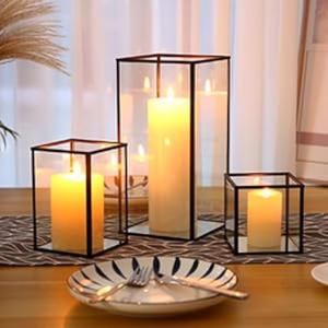 PHOSPHOR Glass Hurricane Candle Holder Set of 3 PCS Black Hurricane Candleholders for Wedding Party Holiday Birthday Home Decor Lanter
