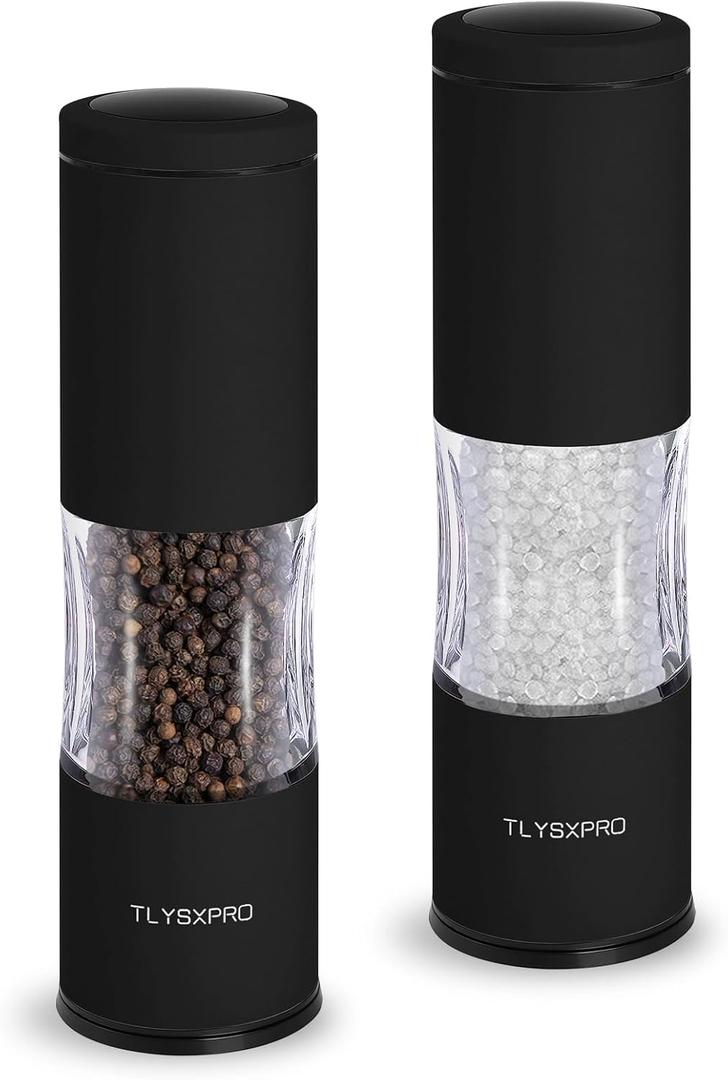 Salt and Pepper Grinder Set with Adjustable Coarseness | Manual Pepper Mill Grinder with Refillable Design | Ceramic Core | Kitchen Essential (2 Packs, Black)