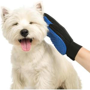 Pet Grooming Glove, Blue and Black, Breathable Mesh with Silicone Tips, Adjustable Strap, for Dog Cat Hair Removal and Deshedding