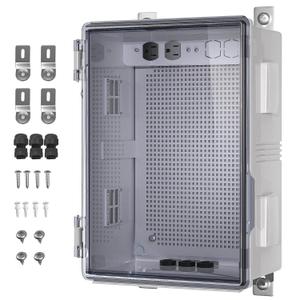 Waterproof ABS Enclosure Cabinet Junction Box, Ventilated Design, Indoor/Outdoor Use, with Mounting Panel, High Power Outlets. (Clear Cover, 19.7"x15.7"x7.9")
