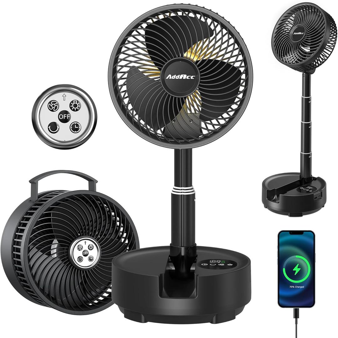20000mAh Battery Operated Fan, Rechargeable Portable Fan, 112H Run, 9 Speeds Oscillating with Remote, Battery Powered with Timer & Light for Travel Cruise Essentials RV Outdoor Power Outage (8 inch, Black)