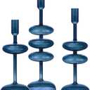LemonRoad 3 Pcs Glass Candlestick Holders, Glass Taper Candle Holder Groovy Wavy Vase Candle Stick Stand for Wedding Birthday Easter St. Patrick's Day Home Windowsill Party Decor(Deep Blue)