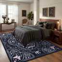 Garvee Mushroom 5x7 Area Rugs for Living Room, Dark Academia Gothic Rug, Non Slip Animal Print Washable Rugs 5x7 Low Pile Bedroom Bug Carpet with Rubber for Playroom Dining Room Office, Black and Pink