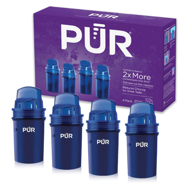 PUR Water Pitcher & Dispenser Replacement Filter 4Pack, Genuine PUR Water Filter, 2in1 Powerful and Faster Filtration, 8Month Value, Blue (PPF900Z4)