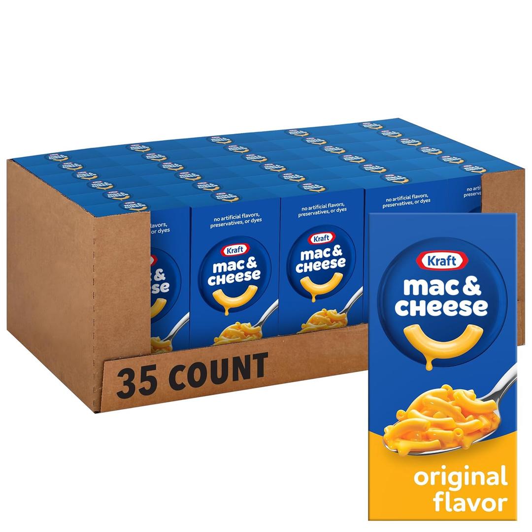 Kraft Mac & Cheese, 35 Boxes, for Easy Dinner or Dinner Sides, Original Flavor, No Artificial Flavors, Preservatives or Dyes, 7.25 oz (EXP 02/22/27)
