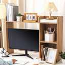 Briwooody Dorm Desk Bookshelf Desk Hutch Organizer with 5 Shelves and 3 Tier Desktop Hutch Storage Organizer for College Dorm Home Office Supply, 32.5 x 23.5 x 8 Inch(Natural)