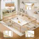 Wooden Baby Playpen, 96"×64" Extra Large Playpen for Babies and Toddlers, Indoor Play Pen for Kids Activity Center, Portable Natural Wood Fence, Expandable, Suction Cups, 10 Panels
