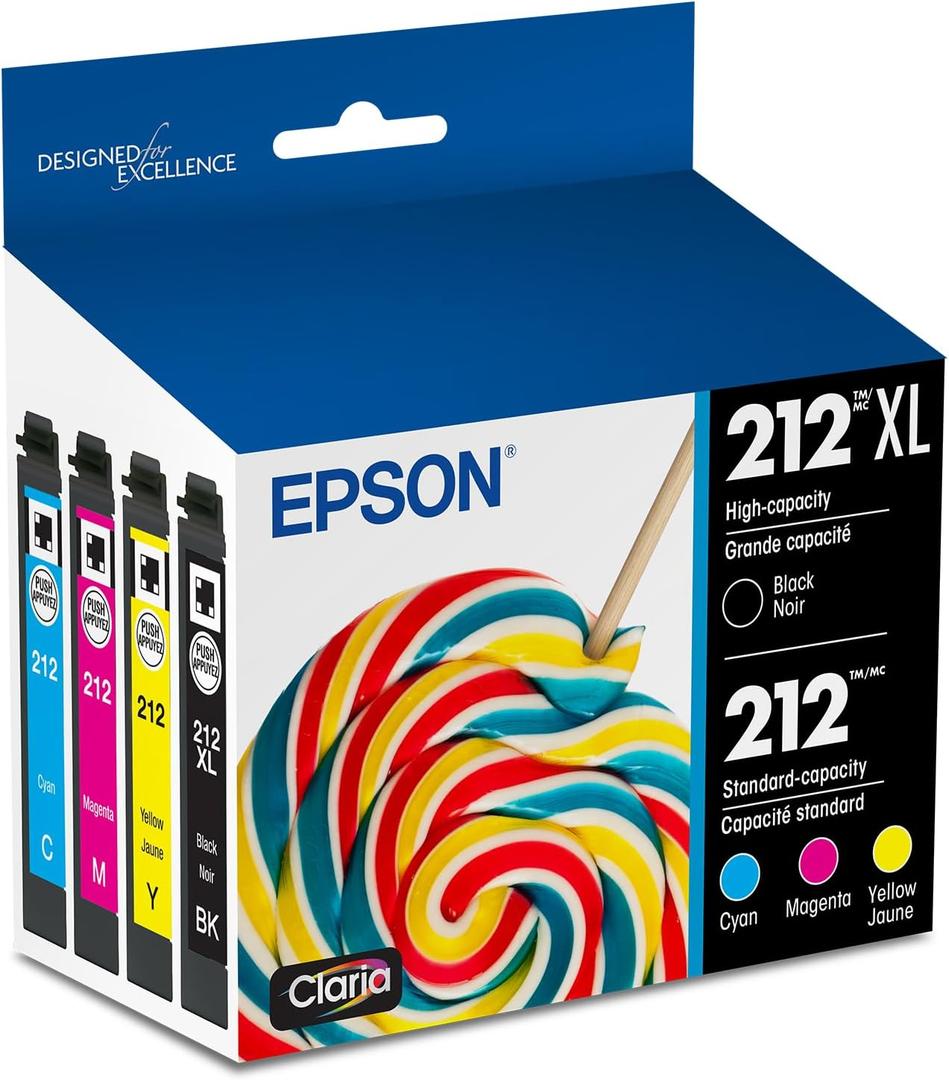 EPSON 212 Claria Ink High Capacity Black & Standard Color Cartridge Combo Pack (T212XL-BCS) Works with WorkForce WF-2830, WF-2850, Expression XP-4100, XP-4105