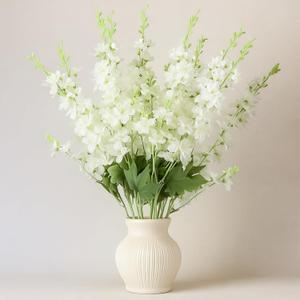 24 Pcs Delphinium Artificial Flower 35.4'' Long Larkspur Stem Silk Fake Faux Flowers Bulk for Tall Vase Floral Arrangements Home Centerpiece Table Wedding Decor (White)