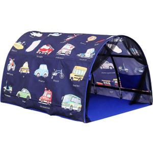 Kids Bed Tent Twin Beds - Zoos and Cars Wonder Play Tents Boys Girls Ventilated Indoor Play Tent Children Promotes Independent Play, Stimulates Imagination Set-Up Playhouse (Car)