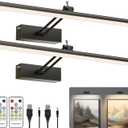 Mocalido 2 Pack Picture Light Battery Operated for Wall, 16in 6 Colors Wireless LED Art Light for Painting with Remote, 5200mAh Dimmable Frame Lights for Gallery, Black